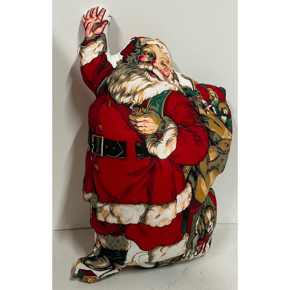 Vintage Santa Claus Plush Pillow Toy Sack Graphic Christmas Decor 18 Inch